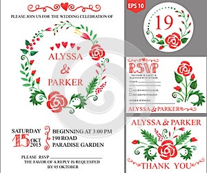 Wedding invitation with watercolor floral wreath