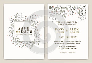 Wedding invitations save the date card with elegant garden anemone photo
