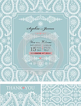 Wedding invitations.Winter lace,paisley pattern