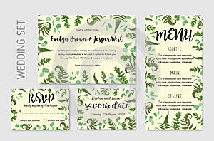 Wedding invite, invitation menu rsvp thank you card vector flora