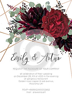 Wedding invite, invitation save the date card floral design. Red photo