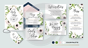 Wedding invite, menu, rsvp, thank you label save the date card D