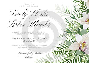 Wedding invite save the date card delicate design with white orc photo
