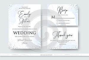 Wedding invite, thank you, rsvp card design set with abstract wa