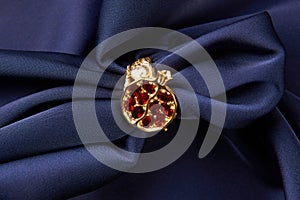 Wedding jewelry, golden ring with red rubies