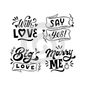 Wedding lettering set Vector illustration.