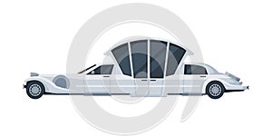 Wedding Limousine Car, Elegant Premium Luxurious Limo Vehicle, Side View Flat Vector Illustration