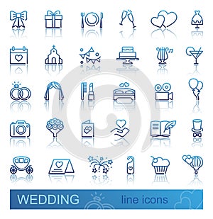 Wedding line icons set