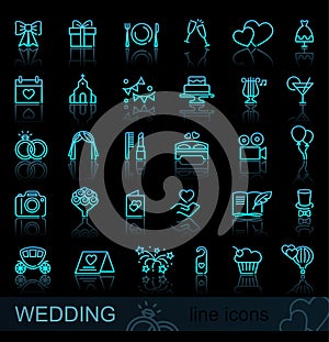 Wedding line icons set