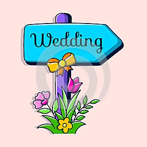 Wedding location wooden plank hand drawn doodle