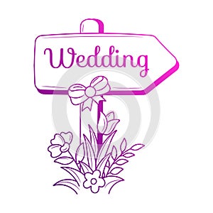 Wedding location wooden plank hand drawn illustration