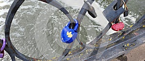 Wedding lock in soft focus as a symbol of love, tenderness, romance, eternity and endless love for lovers. Padlocks are