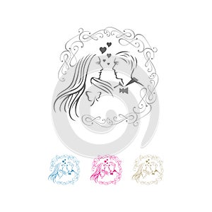 wedding logo vector design shilhoutte of bride in love marriage icon design template illustrations