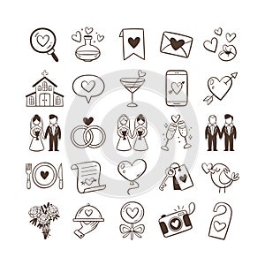 Wedding and Love Doodle Icons. Set 2 of 2