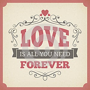 Wedding love forever typography vintage card background design photo