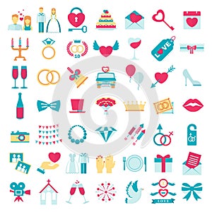 Wedding love set icons