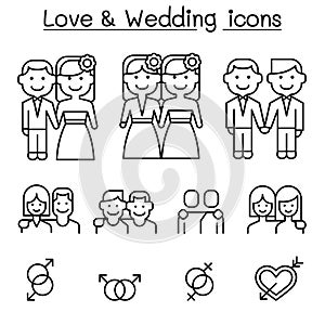 Wedding & Loving icon set in thin line style