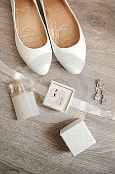 Wedding, luxury bridal shoes with diamonds photo