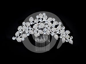 Wedding luxury silver diamonds rhinestones crystal comb barrette isolated on black