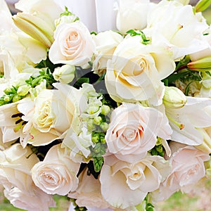 Wedding marquee with bouquets