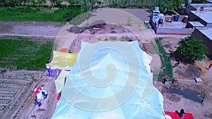 wedding marquee decoration in field aerial view country side celebrations tent setting