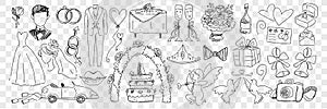 Wedding marriage accessories doodle set