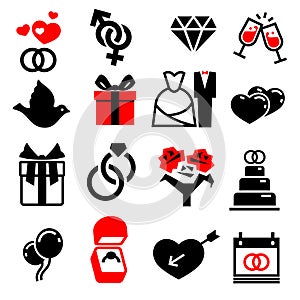 Wedding marriage bridal vector icons set