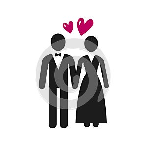 Wedding, marriage logo or label. Newlyweds, bride and groom icon. Vector illustration