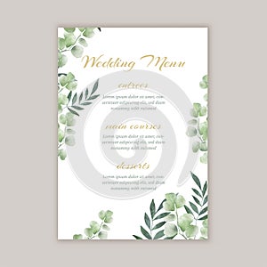 Wedding menu with hand painted floral design