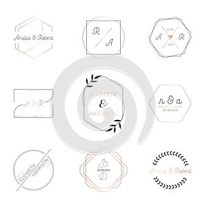 Wedding monogram collection, Modern Minimalistic templates for Invitation cards, Save the Date, Logo identity