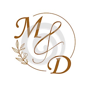 Wedding monogram initial letters. MD. M and D. illustration vector of MD logo