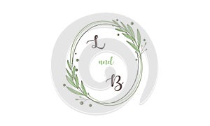 Wedding monogram logo. Watercolor floral frame for invitation card design