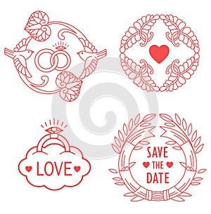 Wedding Monograms. Line Design Elements For Invitation, Decorate, Frames And Borders In Modern Style.