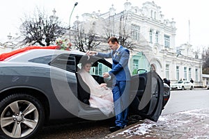 wedding motorcade car for the bride and groom