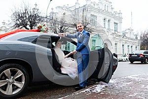 Wedding motorcade car for the bride and groom