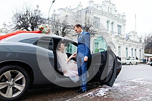 Wedding motorcade car for the bride and groom