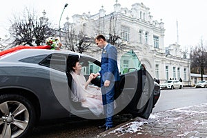 Wedding motorcade car for the bride and groom