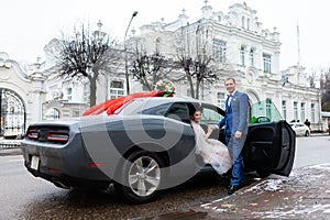 Wedding motorcade car for the bride and groom