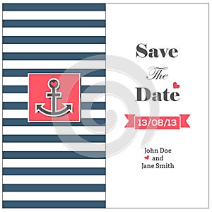 Wedding nautical invitation card with anchor