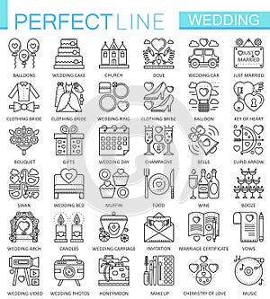 Wedding outline concept symbols. Perfect thin line icons. Modern linear stroke style illustrations set.