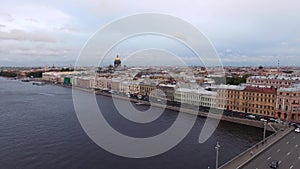 Wedding palace historical building in Saint-Petersburg at English embankment. Aerial drone cityscape view at street and