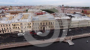 Wedding palace historical building in Saint-Petersburg at English embankment. Aerial drone cityscape view at street and