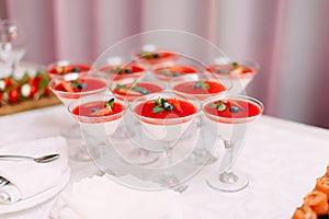 Wedding Party. Red cocktails in glasses ready for party people