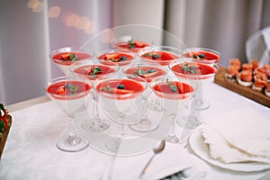 Wedding Party. Red cocktails in glasses ready for party people