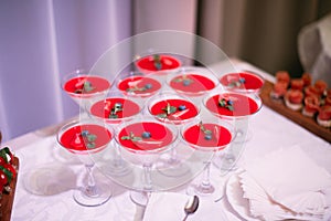 Wedding Party. Red cocktails in glasses ready for party people