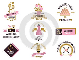 Wedding photo or event agency logo badge camera photographer vintage template illustration.