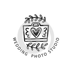 Wedding Photo Studio vector logo badge, Photography emblem