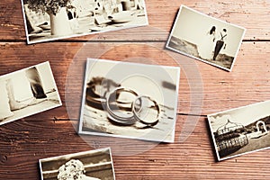 Wedding photos on a table