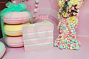 Wedding photozone in a candy style. Birthday, party