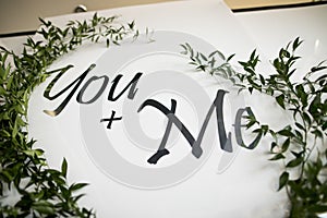 Wedding photozone with green grass and with two words photo